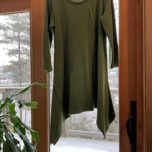 Self designed knit tunic in moss green. Approximate size medium